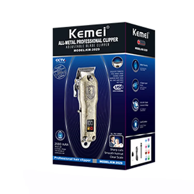  2021 Kemei KM-2029 аккумуляторная машинка для стрижки Машинка волос с ЖК-дисплеем металлические беспроводные профессиональная