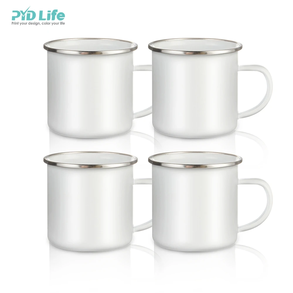 PYD Life Bulk 12oz White Steel Enamel Tea Coffee Camping Mugs Sublimation Enamel Tea Cup Mug with Logo
