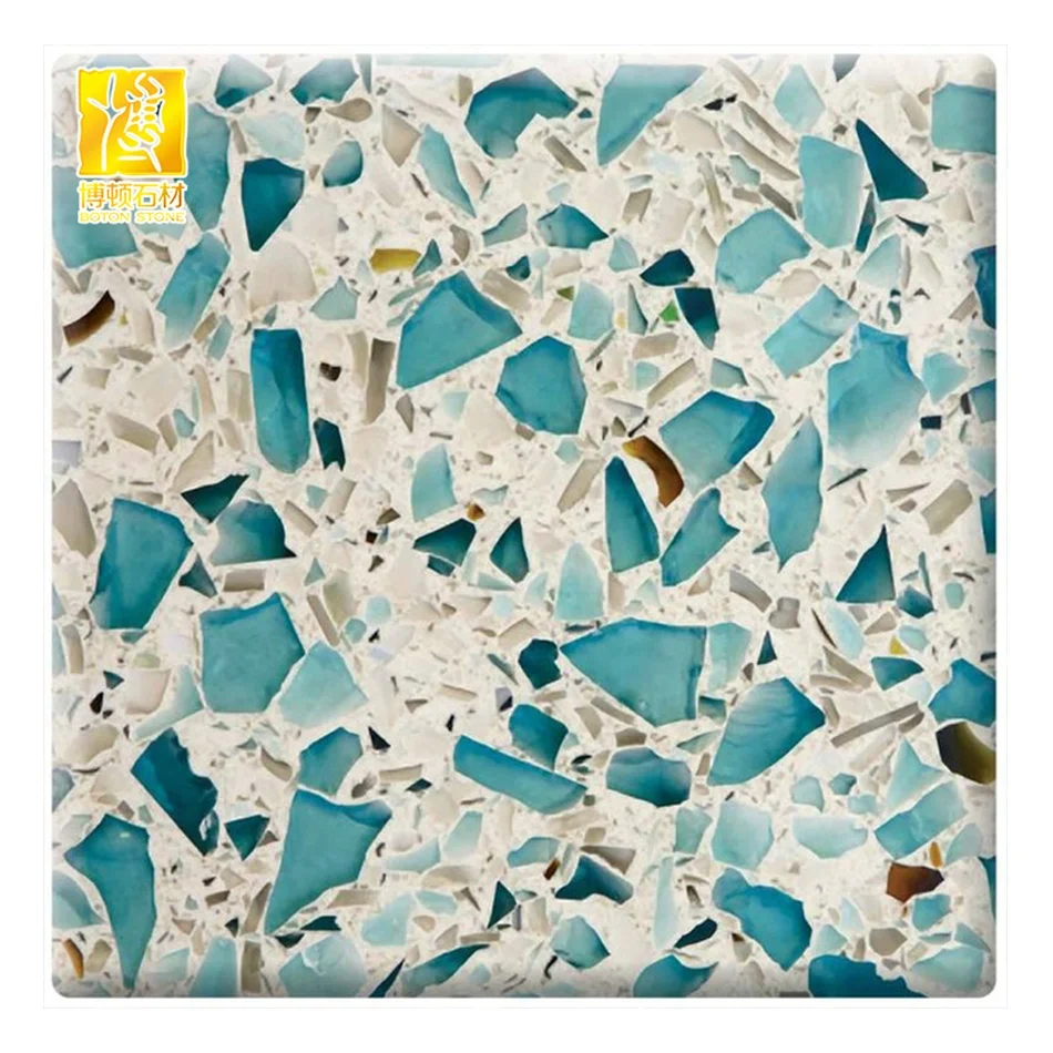 Blue Glass Chips Natural Finish Terrazzo Pot Floor Tiles for Bathroom and Toilet