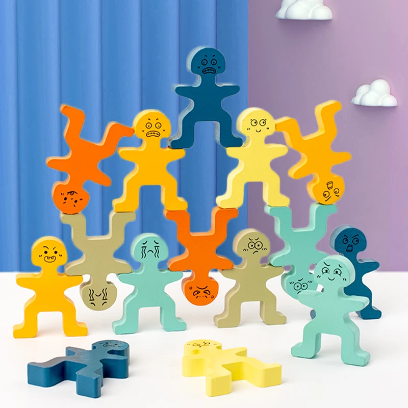 3D Cartoon Balance Stacking Game Wooden Kids Creativity Wood Building Toy Cute And Fun Character Pattern Matching Toy