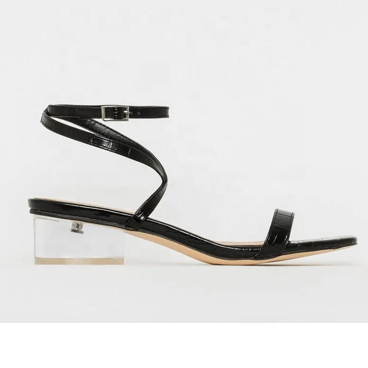 Custom Women Low Clear Heel Snake Leather Sandals 2020