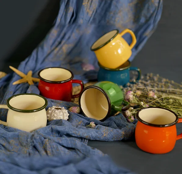 Customization Logo Enamelled Cup High Quality Shape Travel Ceramic Funny Coffee Pot Bellied Cup Water Cup