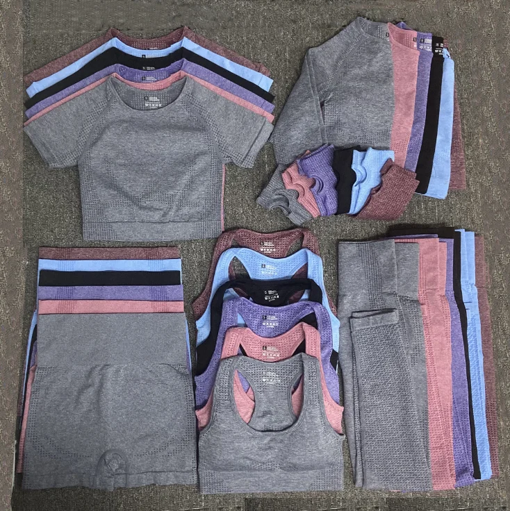 Wholesale Sport Clothing Set Seamless Fitness Apparel Gym Wear Women 5 piece workout Yoga Sets