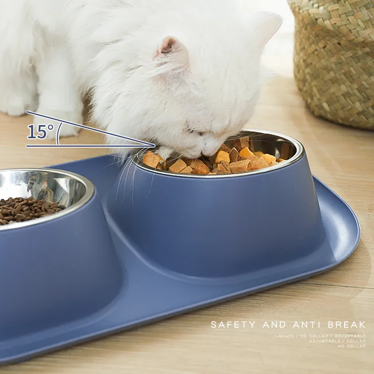 Hoopet Double Stainless Steel Pet Dog Feeder Bowl Kit With Anti Slip Mat