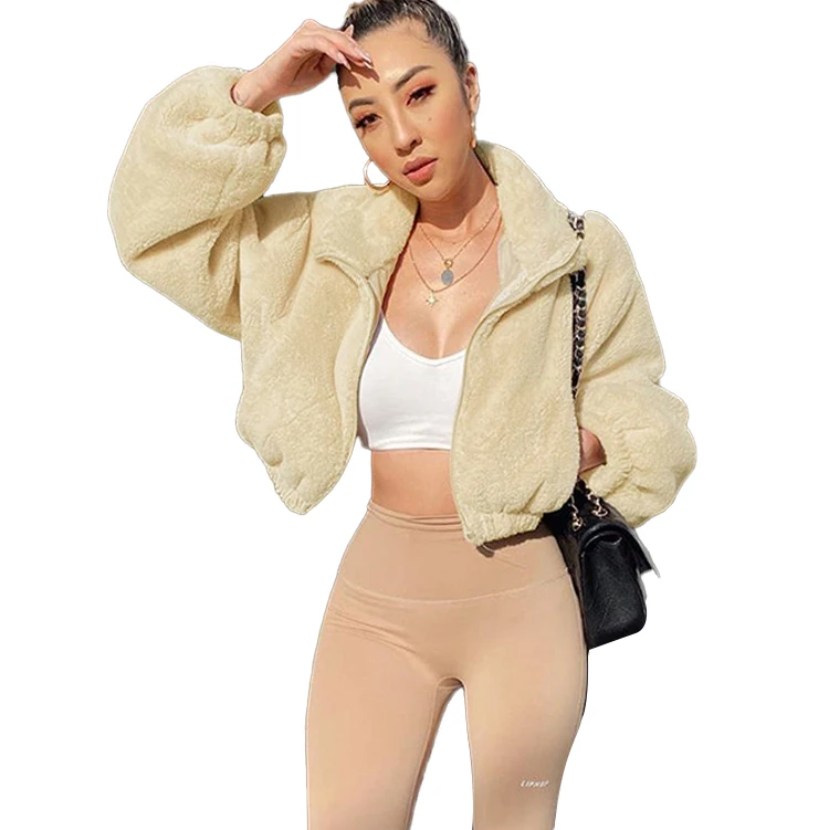 TY20996 New autumn and winter long sleeves zipper short plush  coat for women