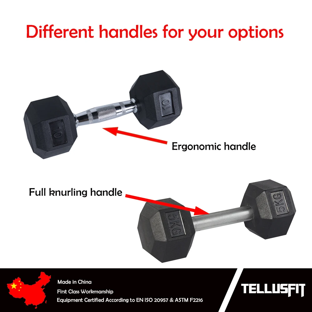 Factory Direct Selling 2.5kg to 60kg Wholesale Gym Mancuerna Hexagon Rubber Coated Hex Dumbbells Set
