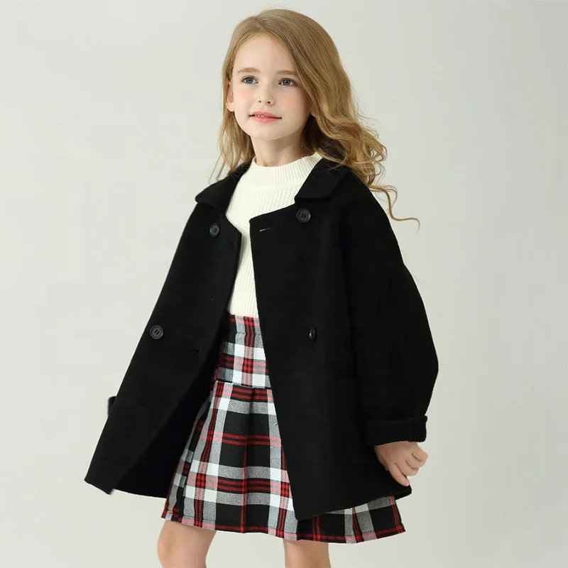 Classic Double Breasted Child Cashmere Coats Winter Wool Trench Coat For Kids