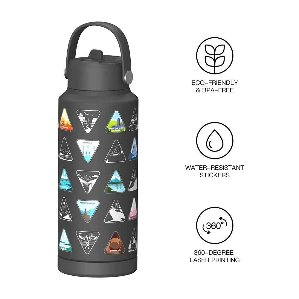 Laser Engraved National Parks Water Bottle with Sticker 32oz Insulated Water Bottle Travel Bucket List Bottle with Leak-Proof Li