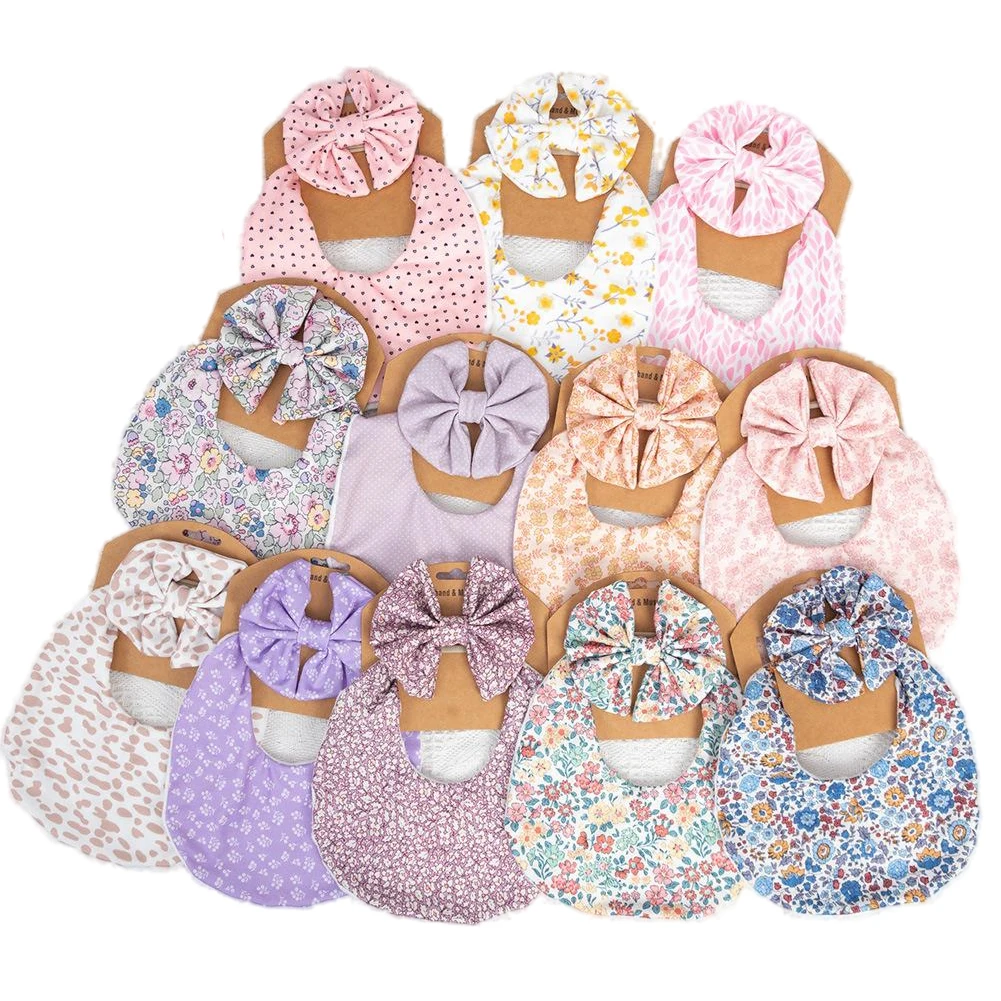 Baby double sided cotton waterproof bib newborn bib soiled and spit towel headband set for baby boys and girls