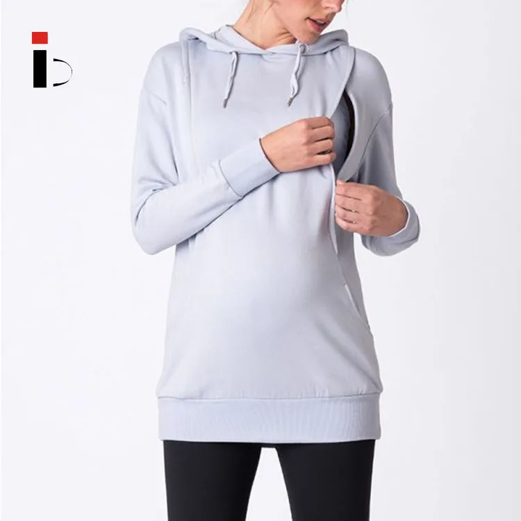 2020 winter warm soft fabric nursing hoodie for women grey maternity hoodie with hood