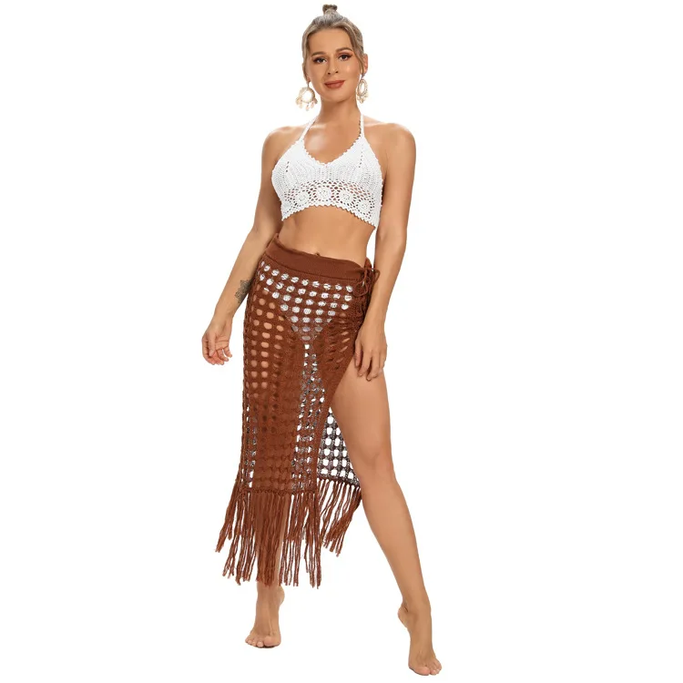 New Summer Swimsuit Lace Hollow Crochet Beach Cover Up Tankini Solid Thin Light Beachwear Tunic Dress Bikini