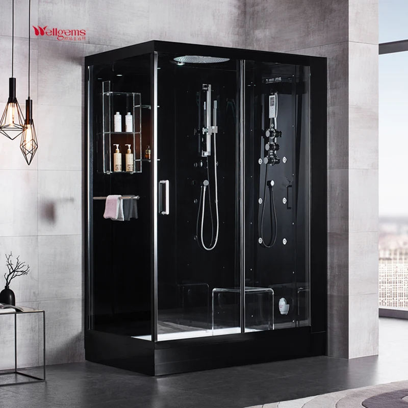 Black Modern 2 Persons Steam Sauna Room Massage Bath Shower Steam Room Cabin Combination Wet Steam Bath Room For Home Hotel