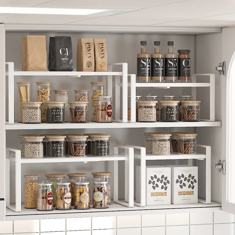 Telescopic Shelf Cabinets Layered Storage Racks Table Top Pot Rack Cabinet Storage Shelf Holder metal Seasoning Rack Kitchen