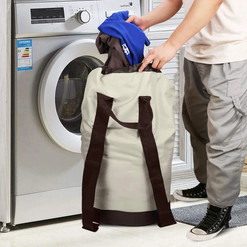 Larger Capacity Clothing Storage Bag  Polyester Waterproof  Household  drawstring cinch Laundry Bag with backpack straps