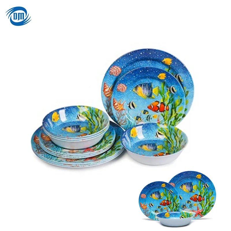 Dinnerware Sea World Print Melamine Dinner Set For 4 People Camping