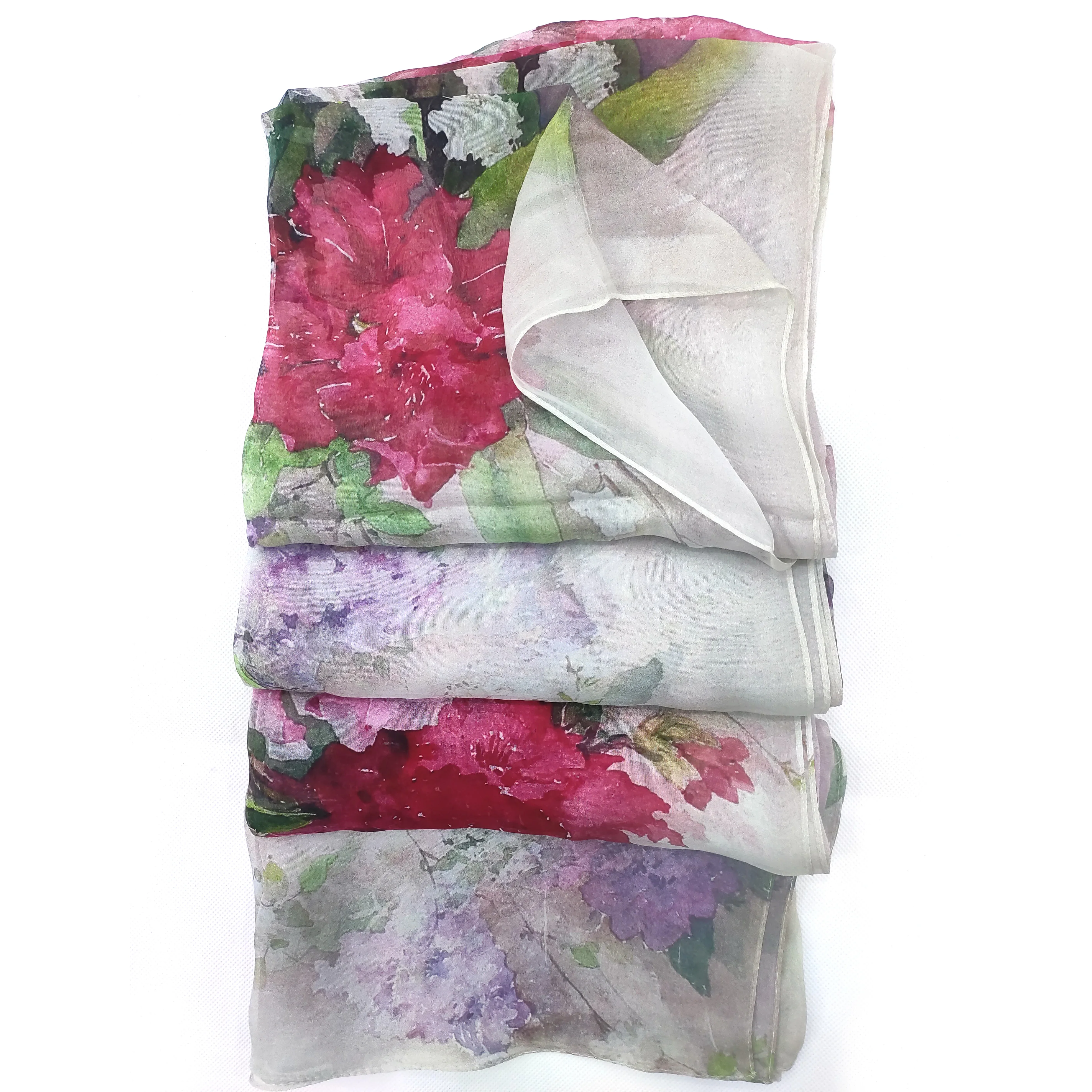
Premium Quality Colorful Flowers Printed Shawls Pashmina 100% Pure Silk Scarf Gift For Women 