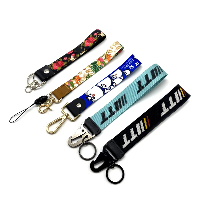 Custom logo printed sublimation strap wrist polyester keychain lanyard short key chain lanyards