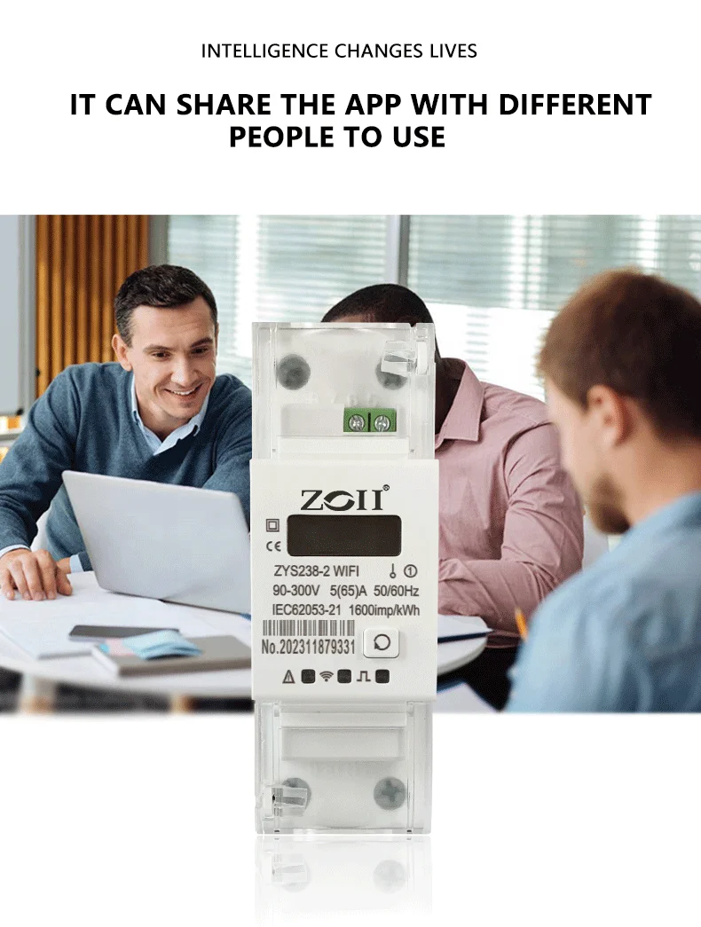 ZOII Electric OEM Tuya 5(60)A 110V 230V Single phase Din rail  WIFI smart energy meter Digital Electricity Meter TImer