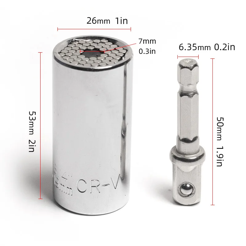 Yunbei metric 7mm-19mm Practical Universal Socket Grip Adapter socket 3/8 inch hex shank receiver silver ratchet sockets