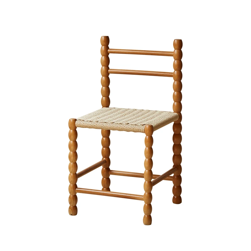 Modern Wood Ladder Back Side Chair with Low Back Paper Cord Woven Chair Bench Shoe Stool for Kitchen Dining Room Furniture