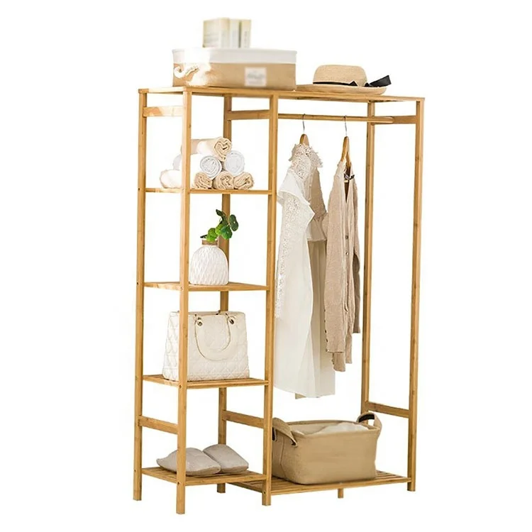 Popular Four Layers Hanging Hanger Bamboo Hat and Coat Stand Shelf Bedroom Living Room Home Furniture Modern