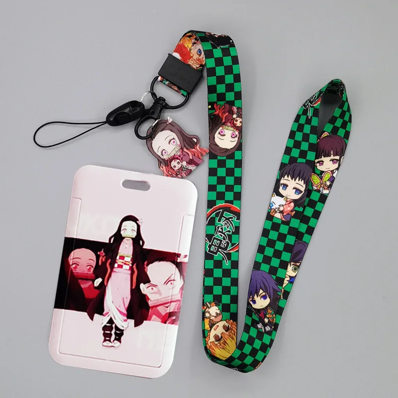 28 Styles double-sided printing Anime Bus Card Case School Meal Plastic Cards Holders Anime Card Lanyard ID Demon Slayer