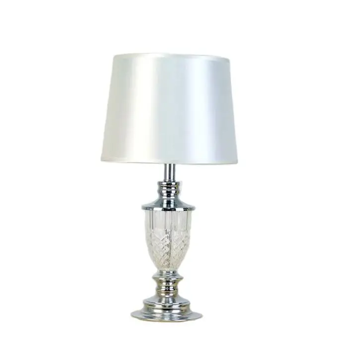 Elegant Silver Glitter Fabric Shade Bedroom Bedside Lamps Simple Style Clear Glass Table Lamp