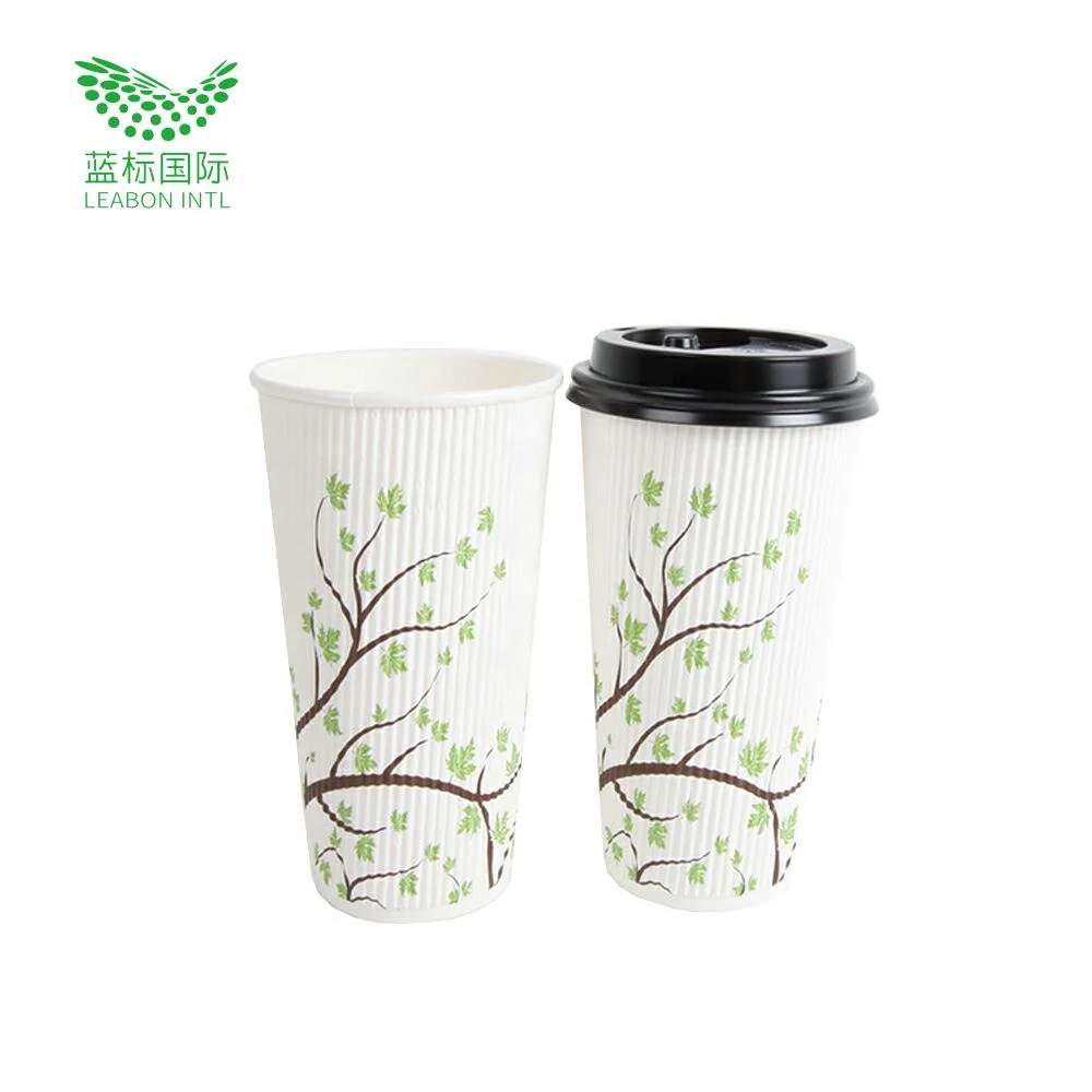 China online  wholesale paper pulp cheap 16oz ripple wall coffee tea paper cup recyclable material with lid