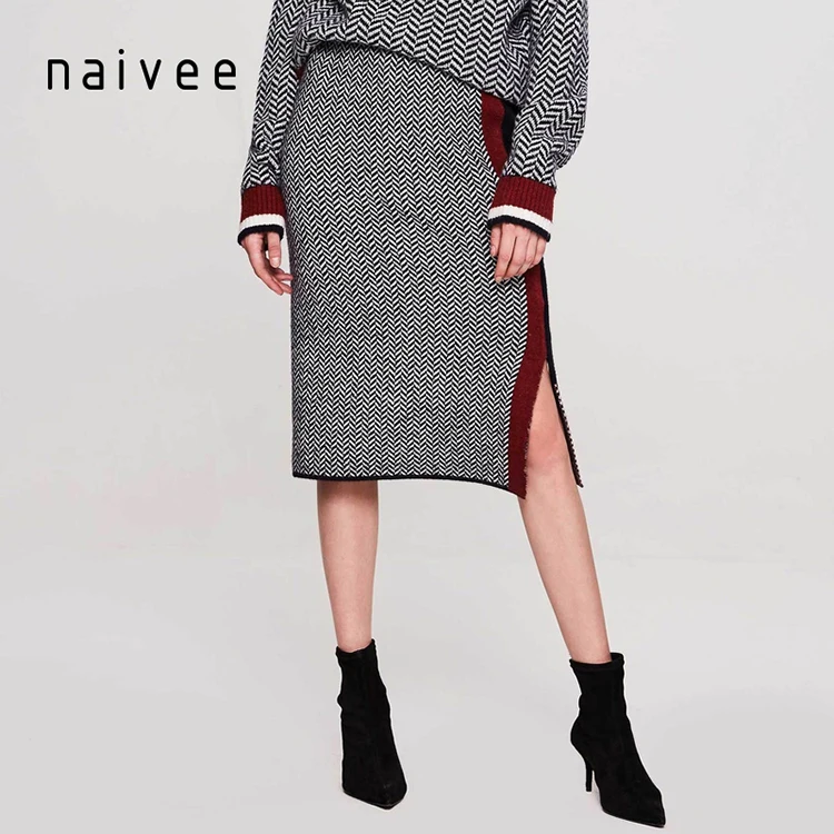 
Naivee winter side split with knit dress maxi knitted skirt set for women 