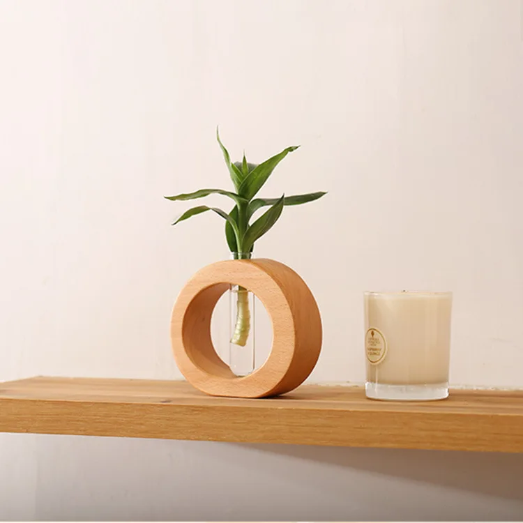 Glass vase wooden stand flower pot hydroponic plant home garden