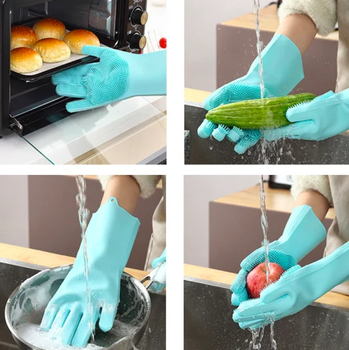 Free Samples Factory Wholesale Silicone Dishwashing Gloves With Scrubber