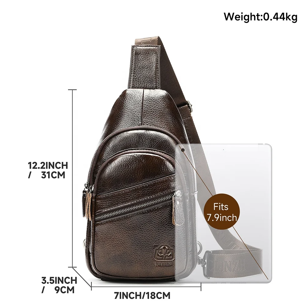 NIUCUNZH Genuine Leather Crossbody Shoulder Chest Bags Travel Daypack Men Sling Bag Leather Men Chest Bags