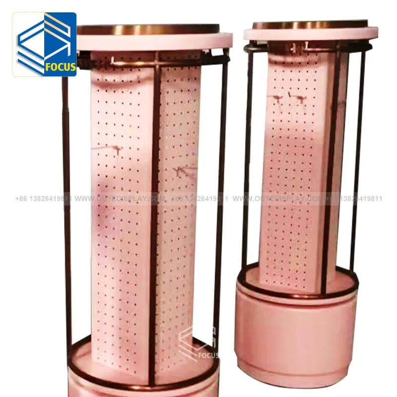 Professional Design Custom 4 Sides Pegboard 360 Degree Rotatable Standing Rotating Turntable Display Stand With Hooks