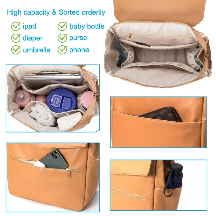 Wholesale Multifunction  Stylish vegan leather baby bag mommy backpack Classic baby diaper bag for mom