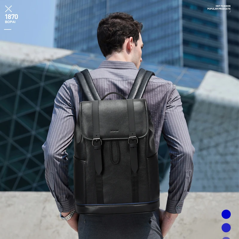 BOPAI customizable daily use laptop bag for computer 15.6 inch man travel leather durable rucksack hiking casual sports backpack