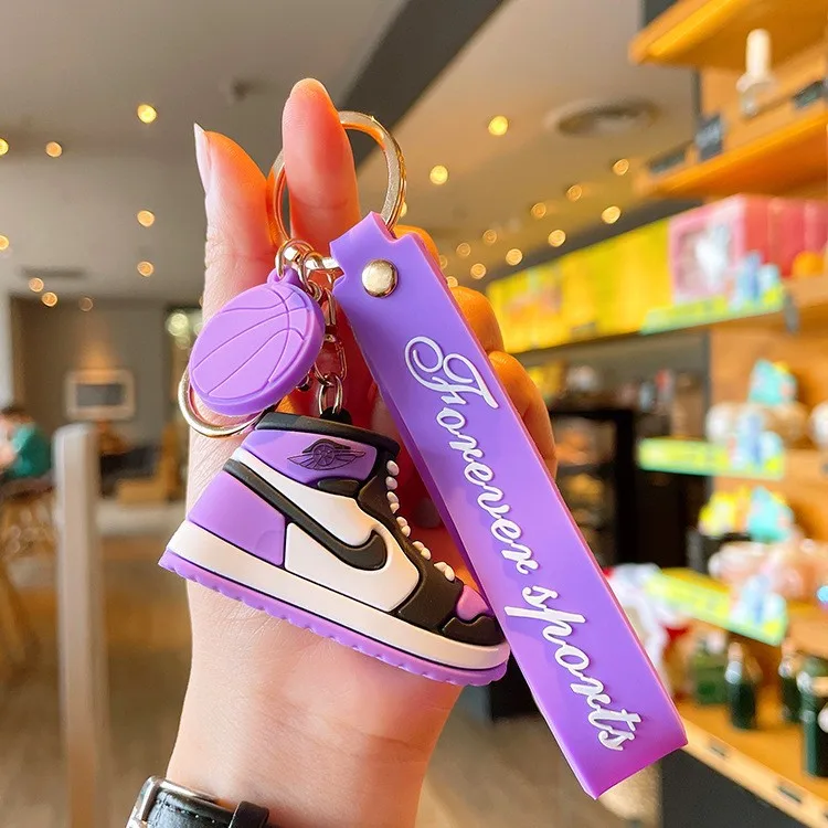 Hecion Trendy Red Black 9 Colors Sport Air Shoe Key Chain Cartoon 3D PVC Sport Shoe Keyring Key Chain