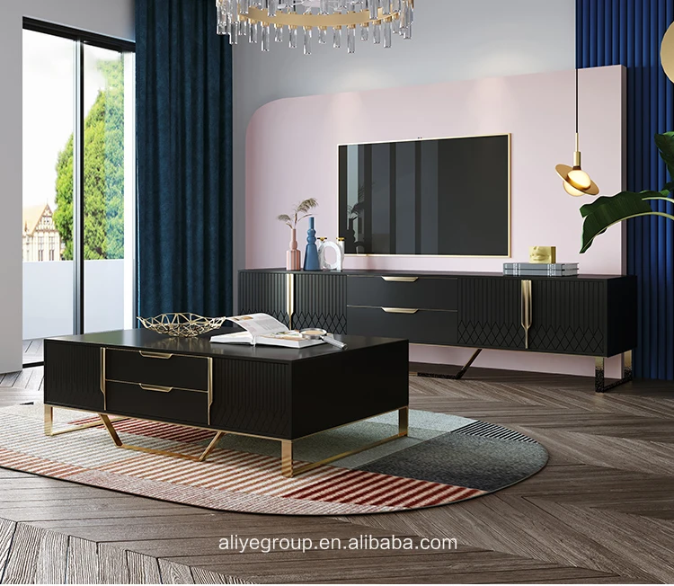 stainless steel tv stand living room furniture with gold color