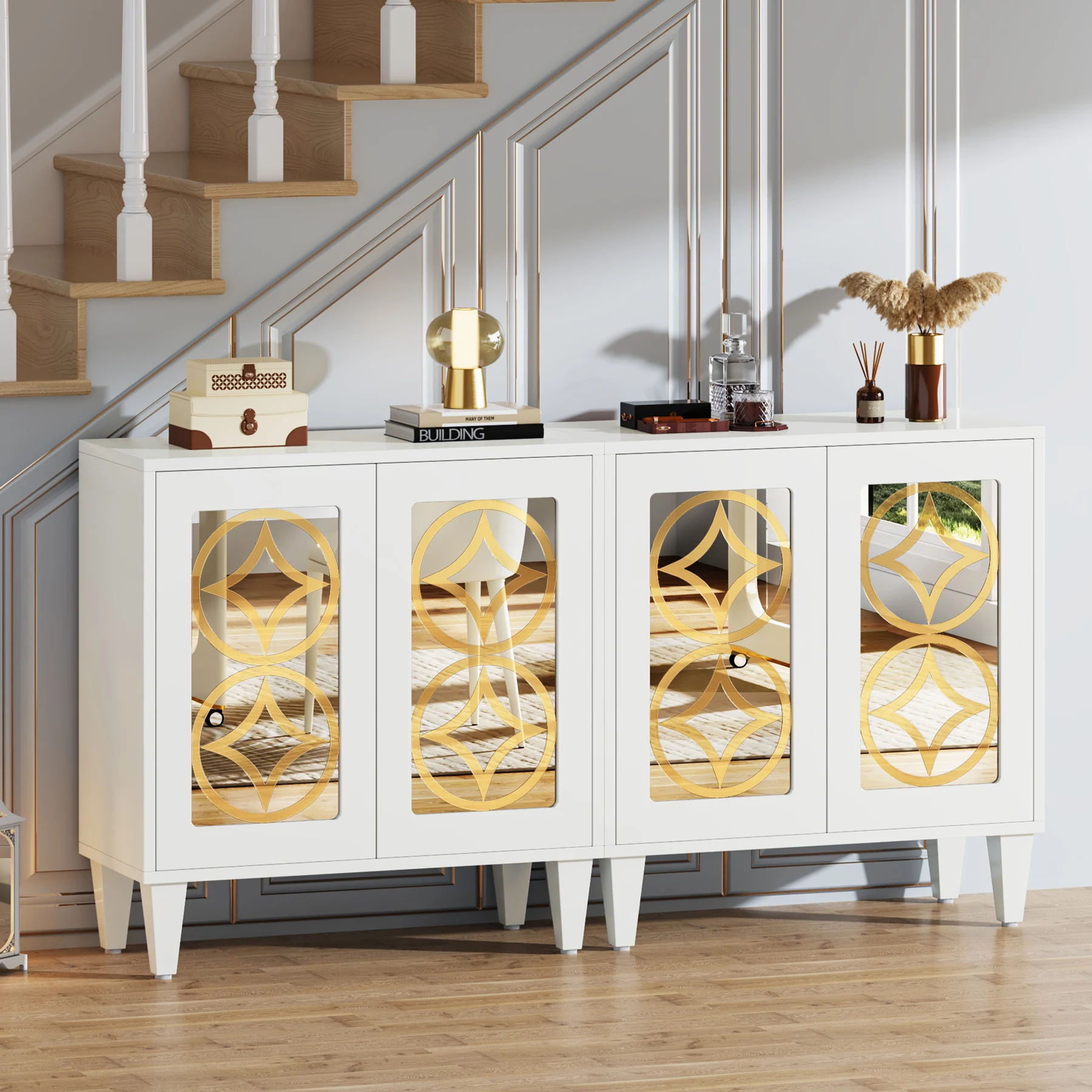 Customized Wood Storage Buffet Cabinet Sideboard Modern Furniture With Acrylic Mirrors Doors