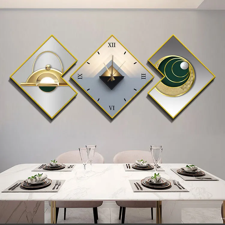 Wholesale Factory 3PCS/SET Home Decor Crystal Porcelain Painting Luxury Wall Clock Wall Art Glass Painting For Living Room