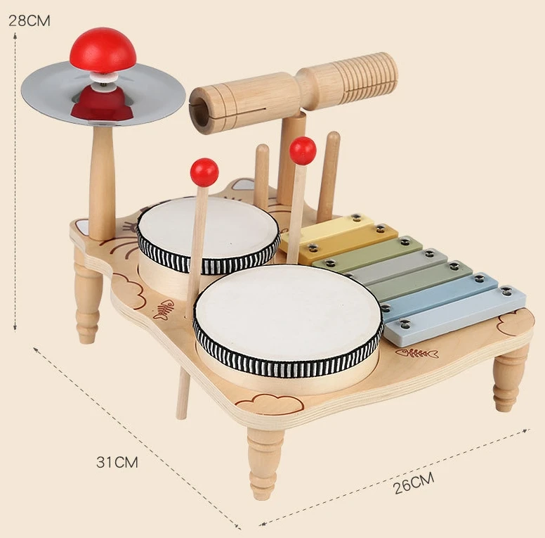 Children wooden Orff music percussion instruments harp percussion gongs baby hand drum toys for boy and girl