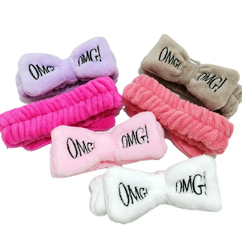 Winter Warm Coral Fleece Big Bow Head Band OMG Letters Designer Woman Face Wash Spa Makeup Headband