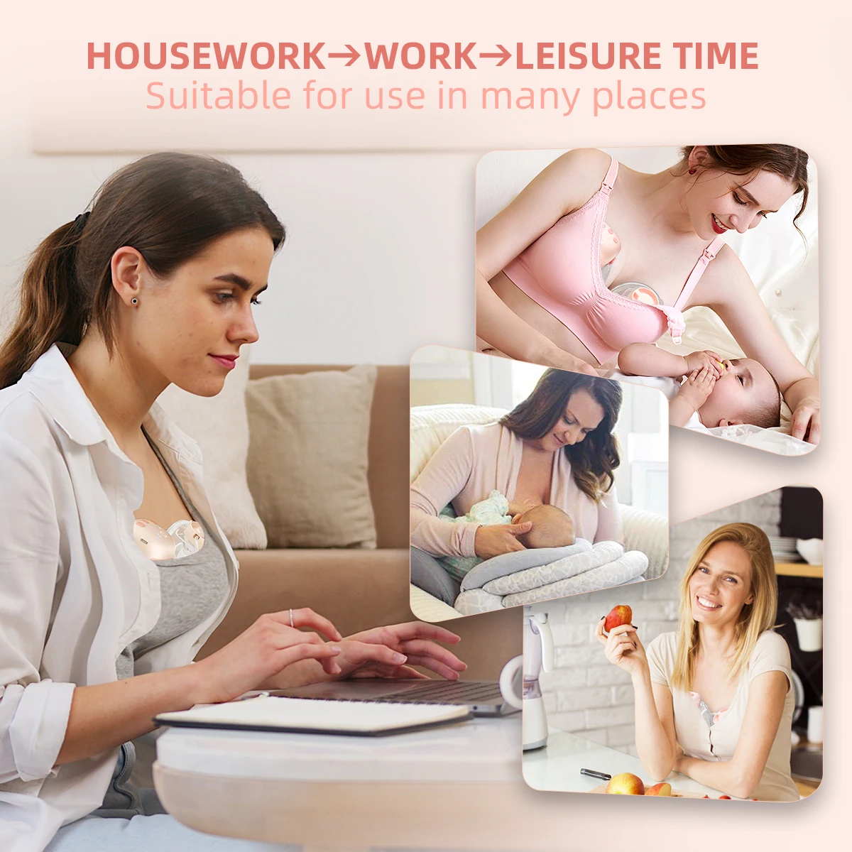 New design wearable  hands free silicone milk pumping bowl adjustable size electric double bowl breast pump for nursing mothers