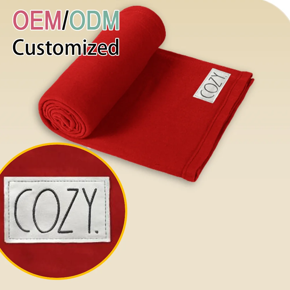 Travel Customized  Throws Hot Sales mink LOGO Brush Handle Flannel Fleece  Solid Printed Promotion Polar Fleece Raschel Blanket