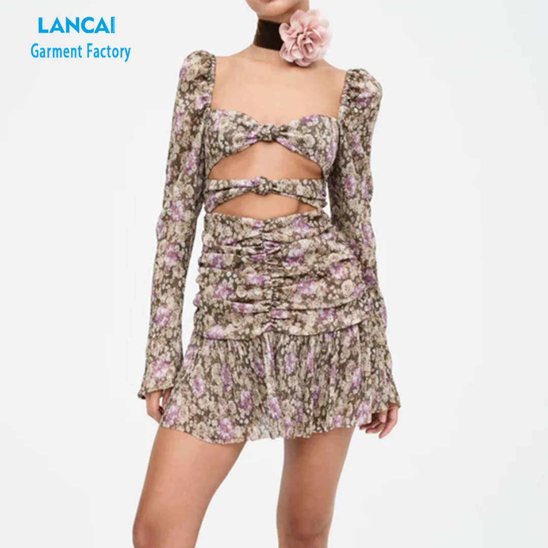 Custom Logo Hollow Out Women Sexy Dress Flower Decoration Sexy Women Dress