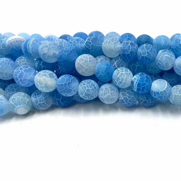 Factory Sale Nature Gemstone 6mm/8mm/10mm Round Lake blue Beads Frosted Weathering Agate for Jewelry Making