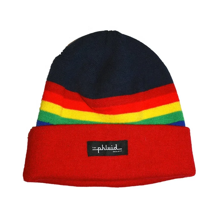 Oem knitted skull beanie cap without pom winter hats colorful jacquard knit hat