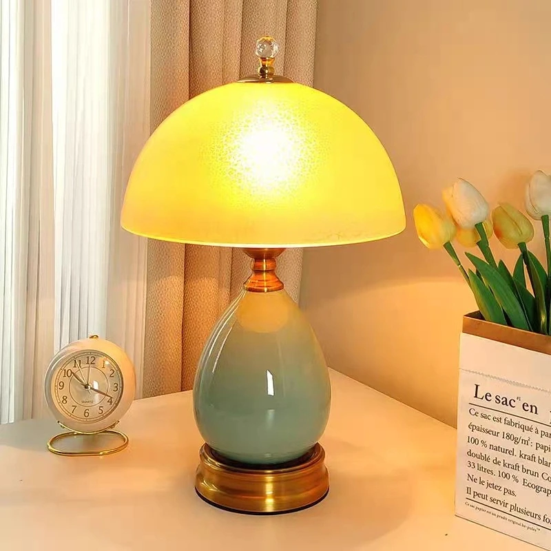 Warm Ins fashion Simple Bedroom Home Decoration Light Green Ceramic LED Table Lamp