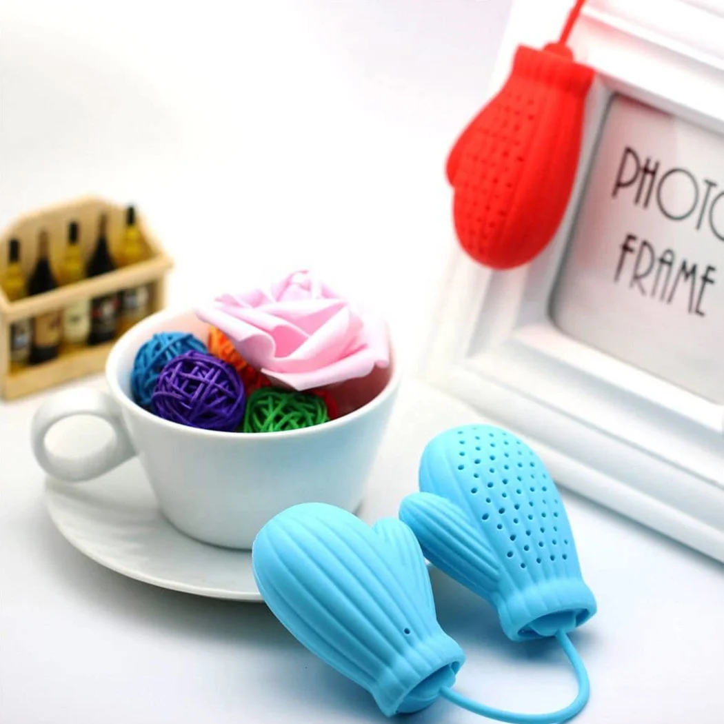 Silicone Tea Filter,Silicone Tea Strainer Silicone Christmas Glove Tea Infuser with Drip Tray