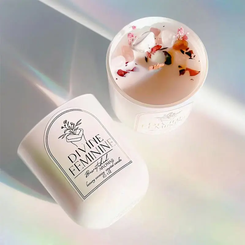 Luxury Private Label Home Decorative Candles Supplies Perfume Soy Wax Scented Dried Flower Crystal Candle