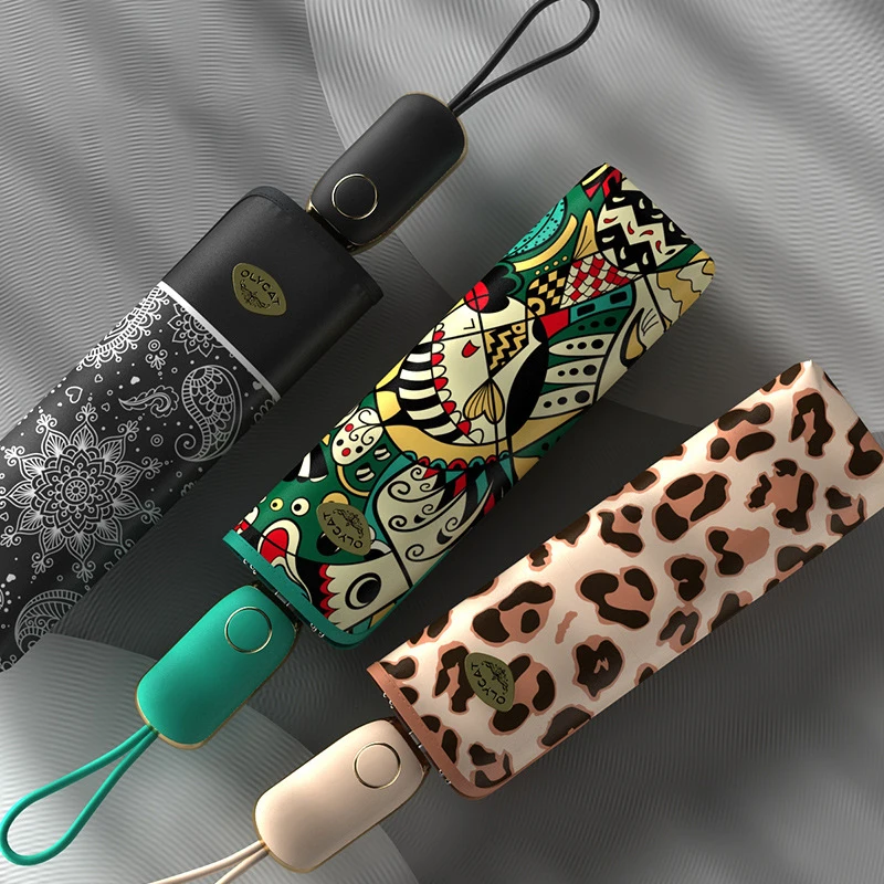 DD1592  Luxury Auto Open Close 3 Fold Travel Umbrella for Rain and Sun Parasol UPF 50 Protection-UV Block Windproof Umbrellas